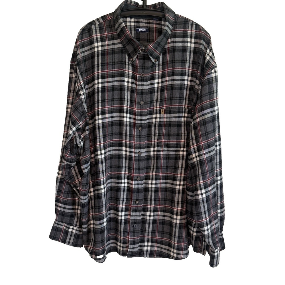 Izod Mens Button Flannel Shirt Sz 3X Casual Outdoors Utility Rugged Gorpcore